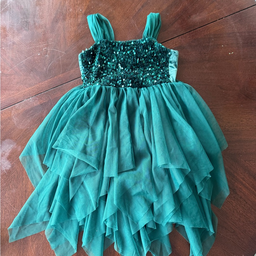 Cat & Jack Green Sequin Tulle Party Dress Girls XS 4/5